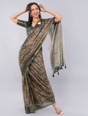 Bronze polyester woven design saree with blouse 5