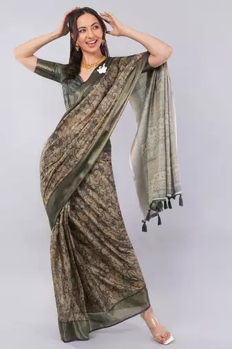 Bronze polyester woven design saree with blouse