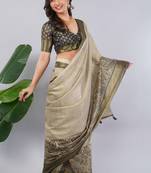 Beige polyester woven design saree with blouse