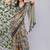 Grey polyester printed saree with blouse