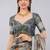 Grey polyester printed saree with blouse