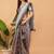 Grey polyester printed saree with blouse