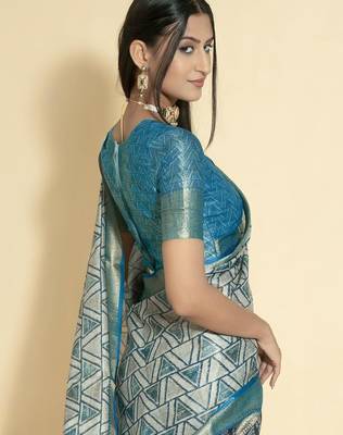 Blue polyester woven design saree with blouse 2