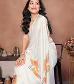 Off white organza printed saree with blouse
