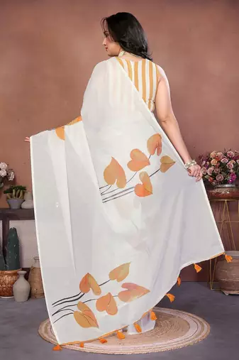 Off white organza printed saree with blouse