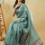 Sea green polyester printed saree with blouse