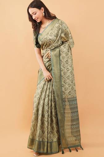 Olive polyester woven design saree with blouse