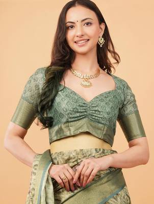 Olive polyester woven design saree with blouse 5
