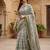 Grey polyester printed saree with blouse