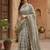 Grey polyester printed saree with blouse