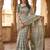 Grey polyester printed saree with blouse