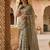 Grey polyester printed saree with blouse