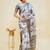 White polyester printed saree with blouse