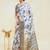 White polyester printed saree with blouse
