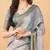 Grey polyester woven design saree with blouse