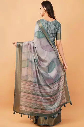 Grey polyester woven design saree with blouse