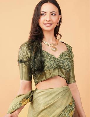 Lime polyester printed saree with blouse 3