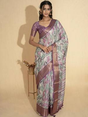 Multicolor polyester printed saree with blouse 1