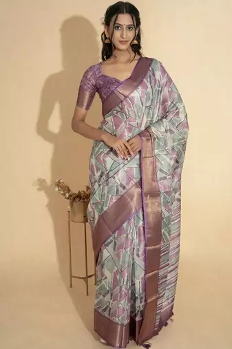 Multicolor polyester printed saree with blouse