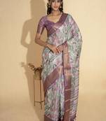 Multicolor polyester printed saree with blouse