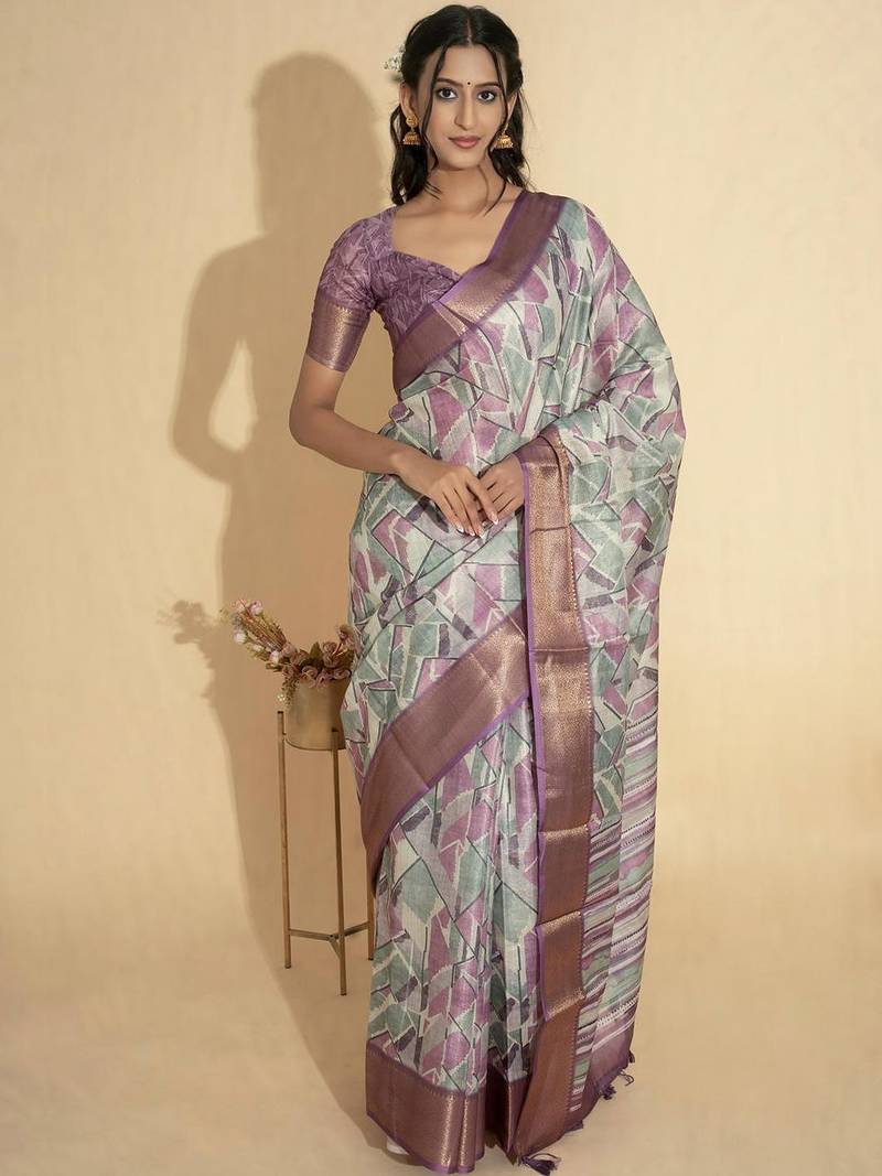 Multicolor polyester printed saree with blouse