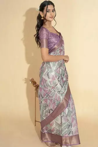 Multicolor polyester printed saree with blouse