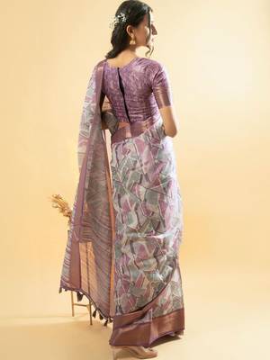 Multicolor polyester printed saree with blouse 3