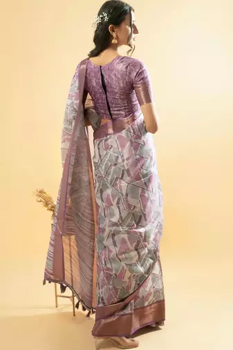 Multicolor polyester printed saree with blouse