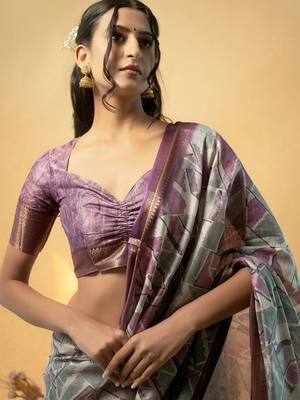 Multicolor polyester printed saree with blouse 4