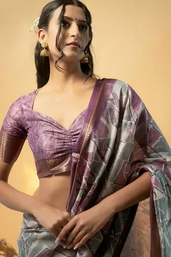 Multicolor polyester printed saree with blouse