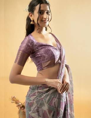 Multicolor polyester printed saree with blouse 5