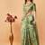 Olive polyester printed saree with blouse