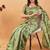 Olive polyester printed saree with blouse