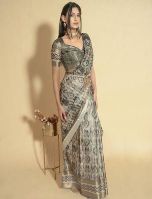 Multicolor polyester printed saree with blouse 1