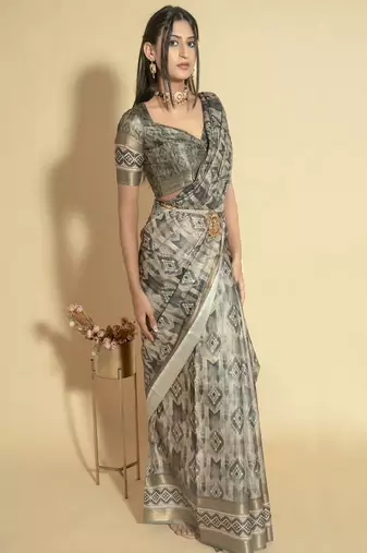 Multicolor polyester printed saree with blouse