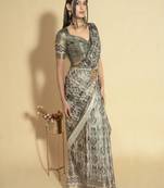 Multicolor polyester printed saree with blouse