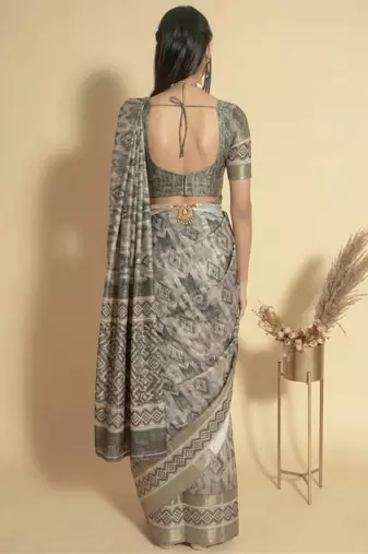 Multicolor polyester printed saree with blouse