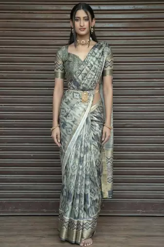 Multicolor polyester printed saree with blouse