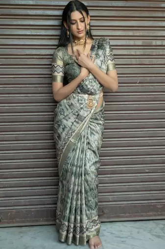 Multicolor polyester printed saree with blouse