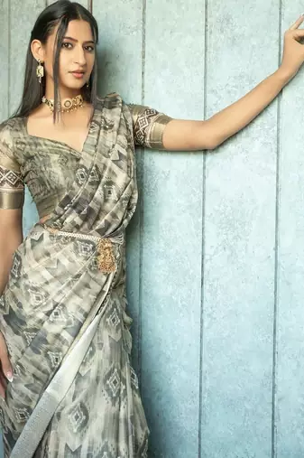 Multicolor polyester printed saree with blouse