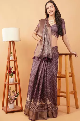 Purple polyester woven design saree with blouse
