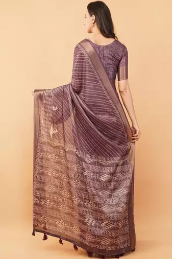 Purple polyester woven design saree with blouse