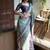 Sea green polyester printed saree with blouse