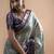 Sea green polyester printed saree with blouse