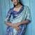 Sea green polyester printed saree with blouse