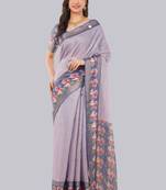 Lavender polyester printed saree with blouse