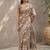 Brown polyester printed saree with blouse