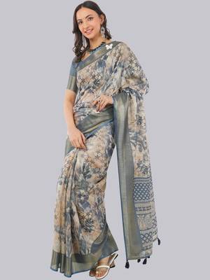 Multicolor polyester printed saree with blouse 1