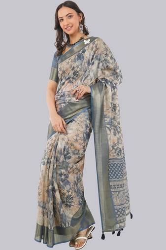 Multicolor polyester printed saree with blouse