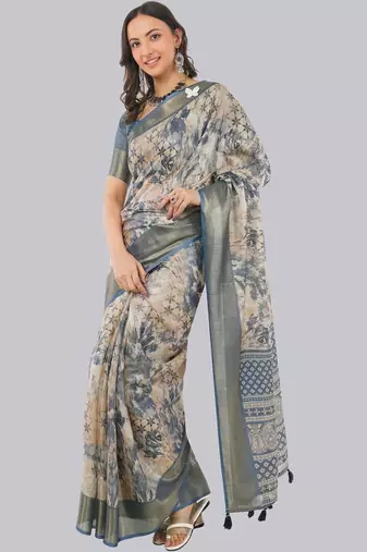 Multicolor polyester printed saree with blouse
